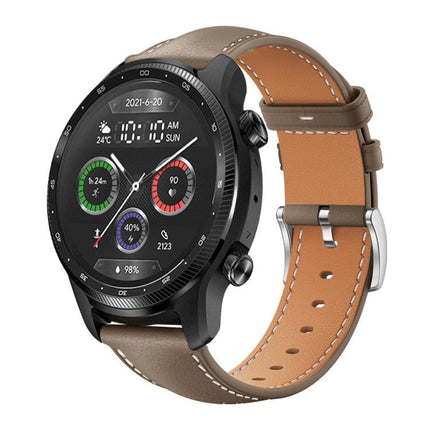 xDfind Flat Head Black Shark Fine Grain Leather Watch Band, 20mm For Ticwatch GTH / E3 / E / 2, 22mm For Ticwatch Pro X / Pro3 / Pro / GTX / E2