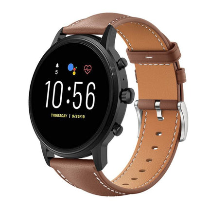 xDfind Flat Head Black Shark Fine Grain Leather Watch Band, 22mm For Fossil Gen 5 Carlyle/Julianna/Garrett