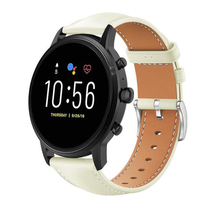 xDfind Flat Head Black Shark Fine Grain Leather Watch Band, 22mm For Fossil Gen 5 Carlyle/Julianna/Garrett