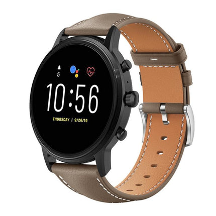 xDfind Flat Head Black Shark Fine Grain Leather Watch Band, 22mm For Fossil Gen 5 Carlyle/Julianna/Garrett