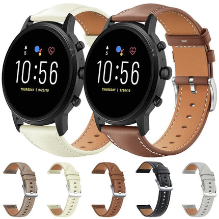 xDfind Flat Head Black Shark Fine Grain Leather Watch Band, 22mm For Fossil Gen 5 Carlyle/Julianna/Garrett