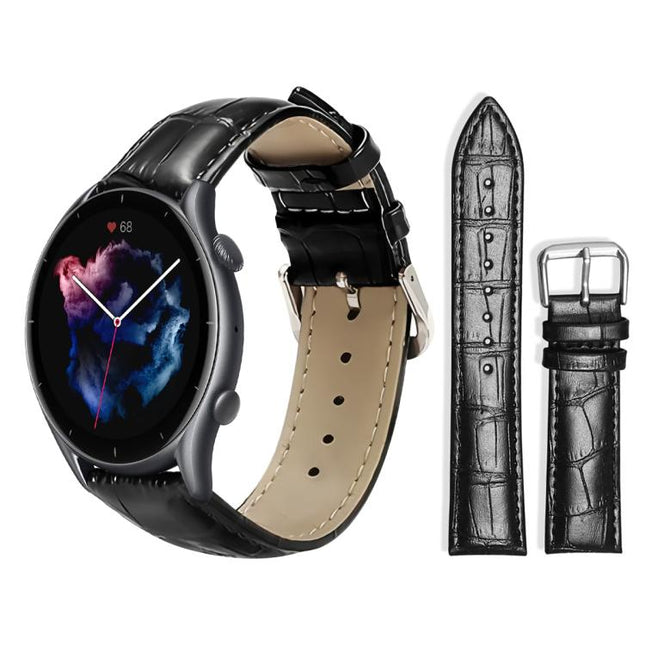 xDfind Bamboo Texture Pin Buckle Leather Watch Band, 22mm For Amazfit GTR 4/3/3 Pro/Bip6/Bip5, 20mm For Amazfit GTS4 mini/GTS3/2/2E