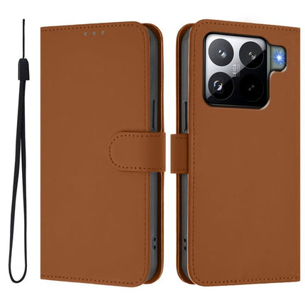 Skin Feel Solid Color Leather Phone Case with Lanyard, For Xiaomi 15S Pro 5G
