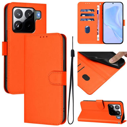 Skin Feel Solid Color Leather Phone Case with Lanyard, For Xiaomi 15S Pro 5G