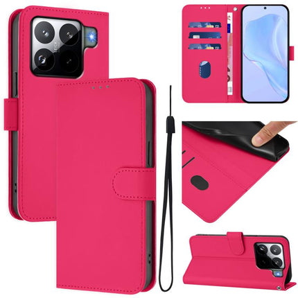 Skin Feel Solid Color Leather Phone Case with Lanyard, For Xiaomi 15S Pro 5G
