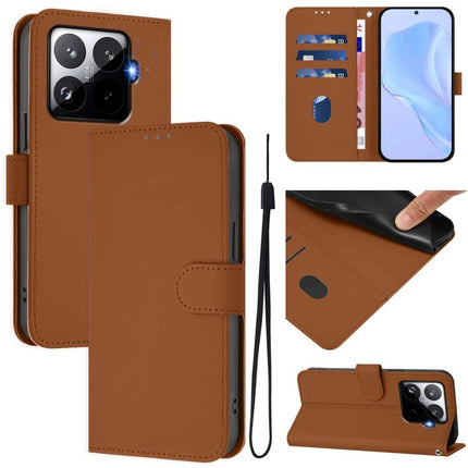 Skin Feel Solid Color Leather Phone Case with Lanyard, For Xiaomi 15T Pro 5G
