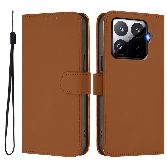 Skin Feel Solid Color Leather Phone Case with Lanyard, For Xiaomi 15T Pro 5G