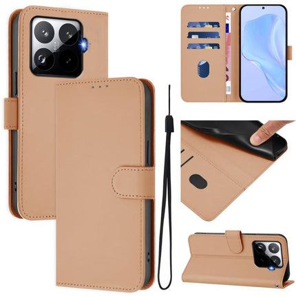 Skin Feel Solid Color Leather Phone Case with Lanyard, For Xiaomi 15T Pro 5G