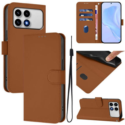 Skin Feel Solid Color Leather Phone Case with Lanyard, For Xiaomi 17T Pro 5G
