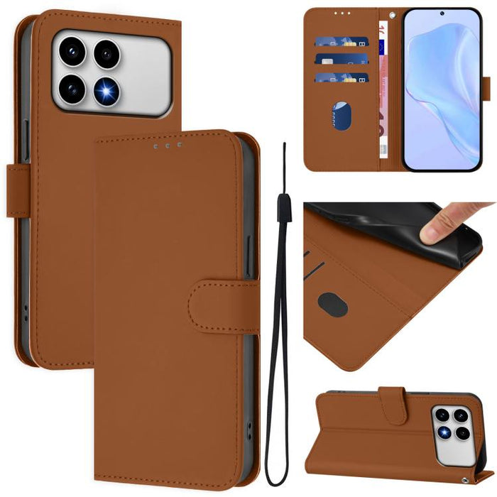 Skin Feel Solid Color Leather Phone Case with Lanyard, For Xiaomi 17T Pro 5G