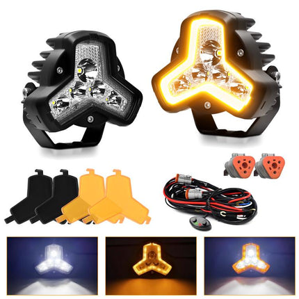 2pcs/Pack Car 80W High-power Matrix Triangle Cannon Work Light with Cable Set, Triangle