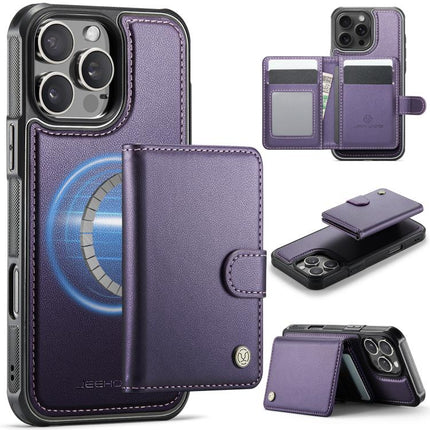 JEEHOOD J09 Buckle Card Bag MagSafe Magnetic Style RFID Leather Phone Case, For iPhone 17 Pro, For iPhone 17, For iPhone Air, For iPhone 16 Pro Max