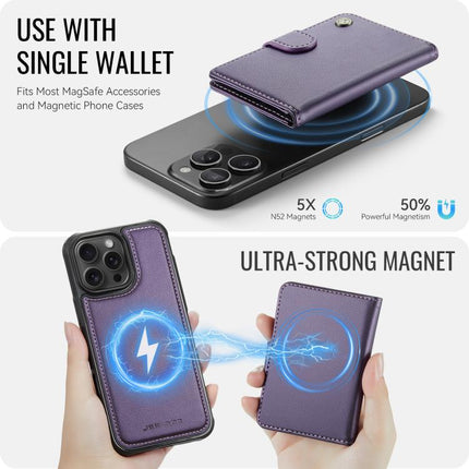 JEEHOOD J09 Buckle Card Bag MagSafe Magnetic Style RFID Leather Phone Case, For iPhone 16 Pro, For iPhone 16 Plus, For iPhone 16, For iPhone 15 Pro Max