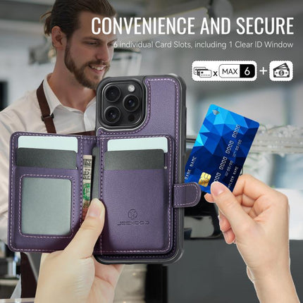 JEEHOOD J09 Buckle Card Bag MagSafe Magnetic Style RFID Leather Phone Case, For iPhone 16 Pro, For iPhone 16 Plus, For iPhone 16, For iPhone 15 Pro Max