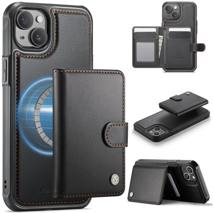 JEEHOOD J09 Buckle Card Bag MagSafe Magnetic Style RFID Leather Phone Case, For iPhone 15 Pro, For iPhone 15 Plus / 14 Plus, For iPhone 15, For iPhone 14