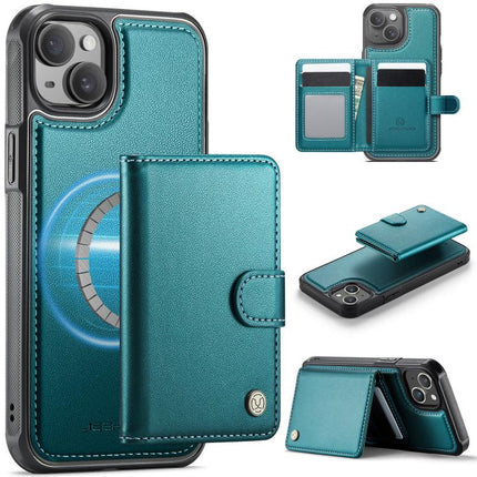 JEEHOOD J09 Buckle Card Bag MagSafe Magnetic Style RFID Leather Phone Case, For iPhone 15 Pro, For iPhone 15 Plus / 14 Plus, For iPhone 15, For iPhone 14