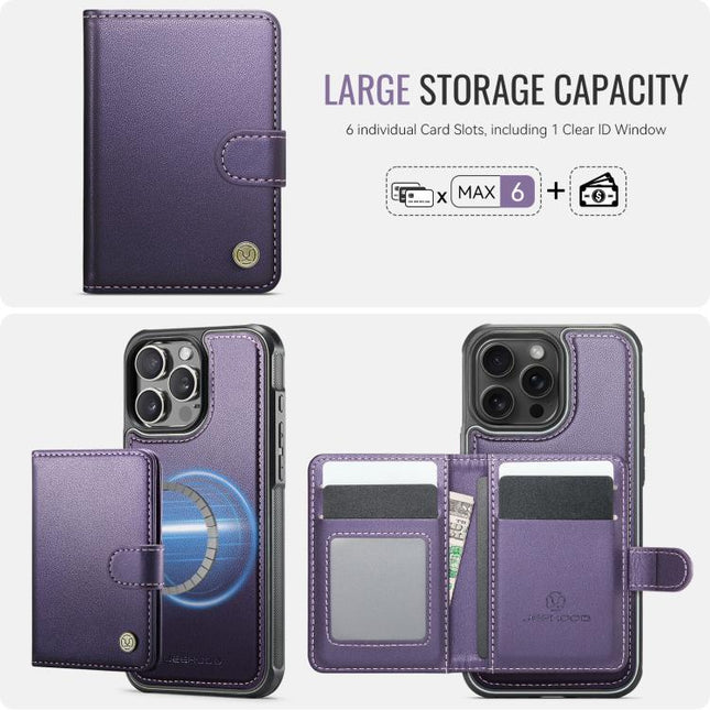 JEEHOOD J09 Buckle Card Bag MagSafe Magnetic Style RFID Leather Phone Case, For iPhone 13 Pro, For iPhone 13, For iPhone 12 / 12 Pro, For iPhone 11 Pro Max