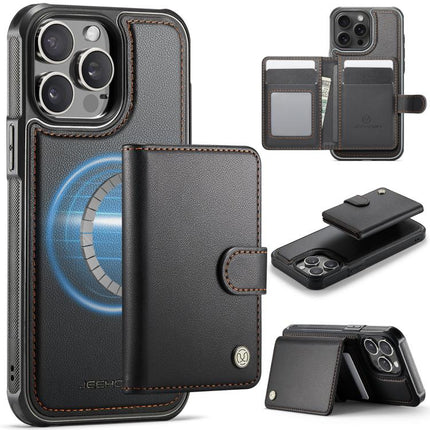 JEEHOOD J09 Buckle Card Bag MagSafe Magnetic Style RFID Leather Phone Case, For iPhone 14 Pro, For iPhone 14 Pro Max, For iPhone SE 2022 / SE 2020 / 8 / 7, For iPhone 13 Pro Max