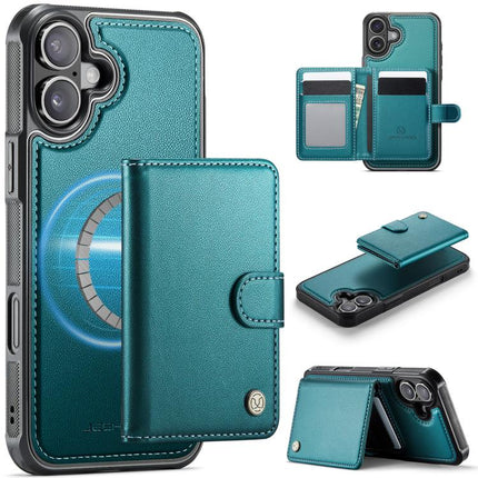 JEEHOOD J09 Buckle Card Bag MagSafe Magnetic Style RFID Leather Phone Case, For iPhone 16 Pro, For iPhone 16 Plus, For iPhone 16, For iPhone 15 Pro Max