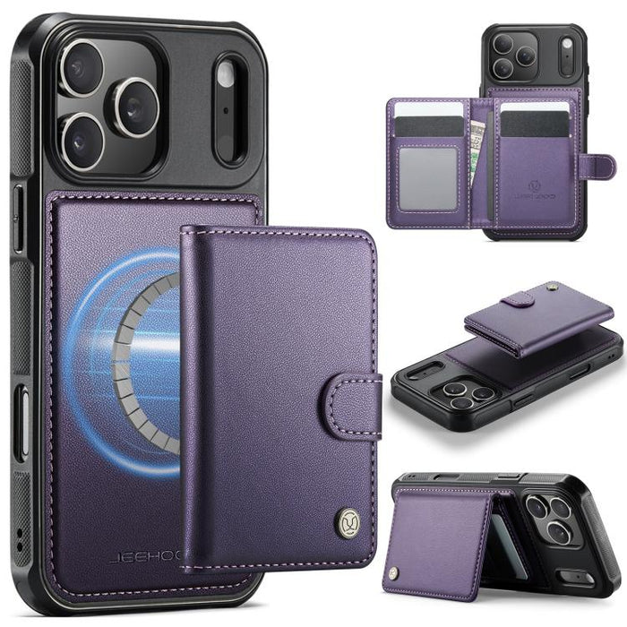 JEEHOOD J09 Buckle Card Bag MagSafe Magnetic Style RFID Leather Phone Case, For iPhone 17 Pro, For iPhone 17, For iPhone Air, For iPhone 16 Pro Max
