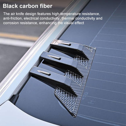 1 Pair Car Rear Windshield Air Cent Shark Fin Decorative Sticker, Carbon Pattern, Bright Black