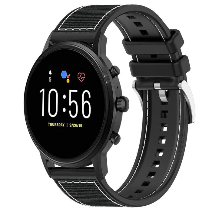 xDfind Hybrid Nylon Braid Silicone Watch Band, 22mm For Fossil Gen 5 Carlyle / Julianna