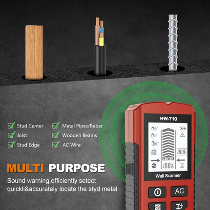 HW-710 5-in-1 Wall Scanner Metal Detector Stud Finder Measuring Instrument
