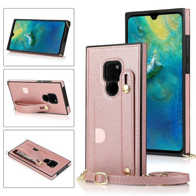 Wrist Strap PU+TPU Shockproof Protective Case with Crossbody Lanyard & Holder & Card Slot, For Huawei Mate 20, For Huawei Mate 20 Lite, For Huawei Mate 20 Pro, For Huawei Mate 30
