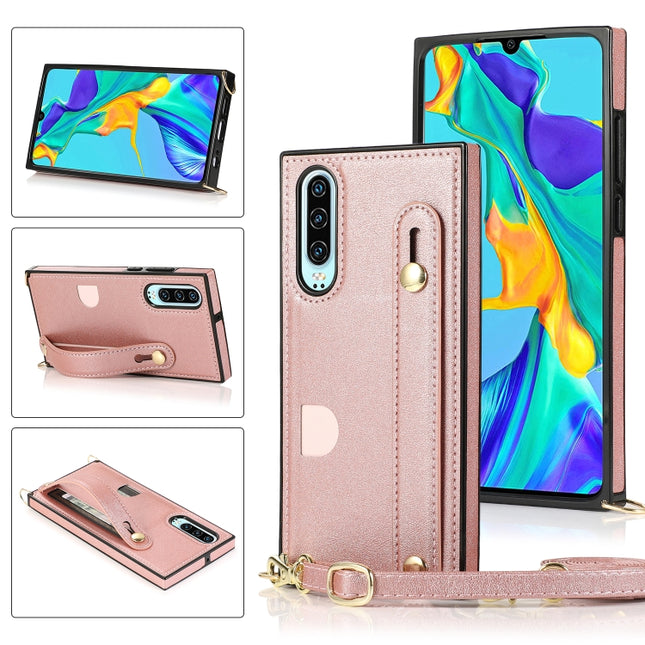 Wrist Strap PU+TPU Shockproof Protective Case with Crossbody Lanyard & Holder & Card Slot, For Huawei P30, For Huawei P30 Lite, For Huawei P30 Pro, For Huawei P40