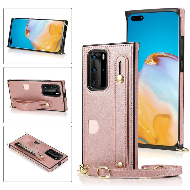 Wrist Strap PU+TPU Shockproof Protective Case with Crossbody Lanyard & Holder & Card Slot, For Huawei P40 Pro, For Huawei P40 Pro Plus