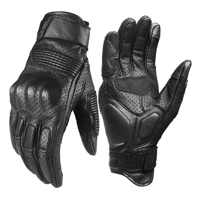 GHOST RACING GR-ST11 Retro Motorcycle Genuine Leather Touch Screen Full Finger Gloves