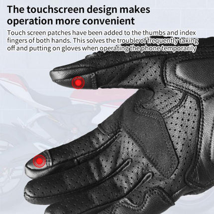 GHOST RACING GR-ST11 Retro Motorcycle Genuine Leather Touch Screen Full Finger Gloves