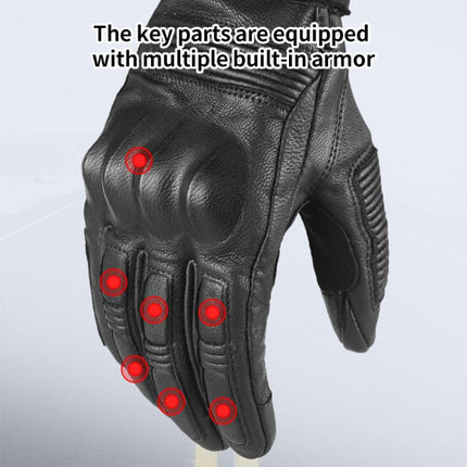 GHOST RACING GR-ST11 Retro Motorcycle Genuine Leather Touch Screen Full Finger Gloves