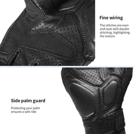 GHOST RACING GR-ST11 Retro Motorcycle Genuine Leather Touch Screen Full Finger Gloves