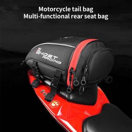 GHOST RACING GR-CWB06 PU Leather Motorcycle Tail Bag Rear Seat Travel Bag Backpack