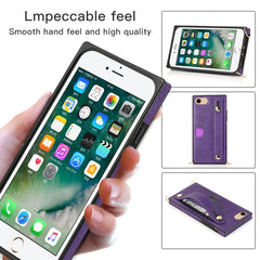 Wrist Strap PU+TPU Shockproof Protective Case with Crossbody Lanyard & Holder & Card Slot, For iPhone 6, For iPhone 7 / 8 / SE 2020, For iPhone 6 Plus, For iPhone 8 Plus / 7 Plus, For iPhone XS / X, For iPhone XR