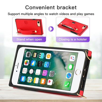 Stoßfeste Schutzhülle aus PU+TPU mit Handschlaufe, Umhängeband, Halterung und Kartenfach, für iPhone 6, für iPhone 7/8/SE 2020, für iPhone 6 Plus, für iPhone 8 Plus/7 Plus, für iPhone XS/X, für iPhone XR