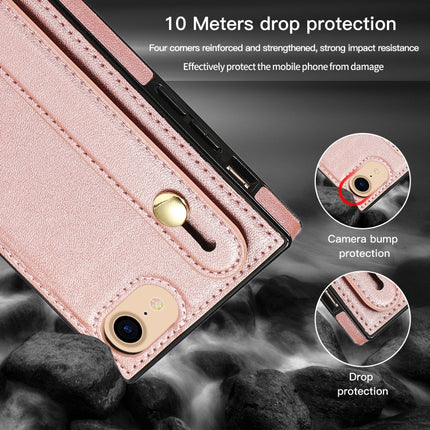 Stoßfeste Schutzhülle aus PU+TPU mit Handschlaufe, Umhängeband, Halterung und Kartenfach, für iPhone 6, für iPhone 7/8/SE 2020, für iPhone 6 Plus, für iPhone 8 Plus/7 Plus, für iPhone XS/X, für iPhone XR