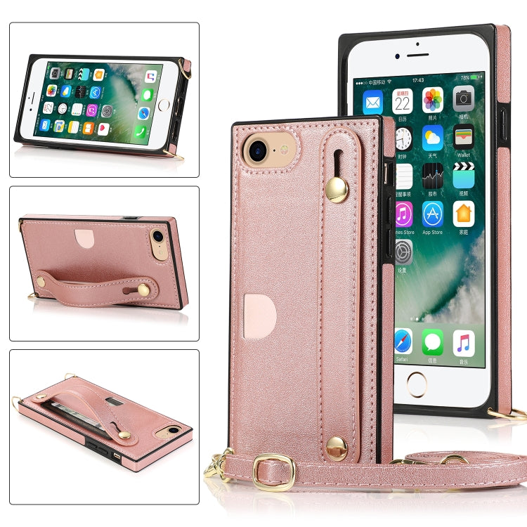 Wrist Strap PU+TPU Shockproof Protective Case with Crossbody Lanyard & Holder & Card Slot, For iPhone 6, For iPhone 7 / 8 / SE 2020, For iPhone 6 Plus, For iPhone 8 Plus / 7 Plus