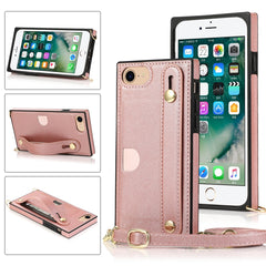 Wrist Strap PU+TPU Shockproof Protective Case with Crossbody Lanyard & Holder & Card Slot, For iPhone 6, For iPhone 7 / 8 / SE 2020, For iPhone 6 Plus, For iPhone 8 Plus / 7 Plus, For iPhone XS / X, For iPhone XR