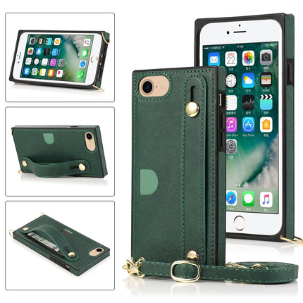 Stoßfeste Schutzhülle aus PU+TPU mit Handschlaufe, Umhängeband, Halterung und Kartenfach, für iPhone 6, für iPhone 7/8/SE 2020, für iPhone 6 Plus, für iPhone 8 Plus/7 Plus, für iPhone XS/X, für iPhone XR