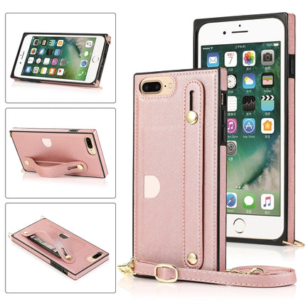Stoßfeste Schutzhülle aus PU+TPU mit Handschlaufe, Umhängeband, Halterung und Kartenfach, für iPhone 6, für iPhone 7/8/SE 2020, für iPhone 6 Plus, für iPhone 8 Plus/7 Plus, für iPhone XS/X, für iPhone XR