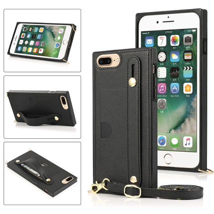 Stoßfeste Schutzhülle aus PU+TPU mit Handschlaufe, Umhängeband, Halterung und Kartenfach, für iPhone 6, für iPhone 7/8/SE 2020, für iPhone 6 Plus, für iPhone 8 Plus/7 Plus, für iPhone XS/X, für iPhone XR