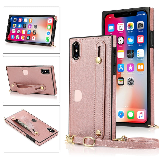 Wrist Strap PU+TPU Shockproof Protective Case with Crossbody Lanyard & Holder & Card Slot, For iPhone XS / X, For iPhone XR, For iPhone XS Max, For iPhone 11