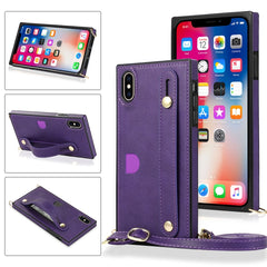 Wrist Strap PU+TPU Shockproof Protective Case with Crossbody Lanyard & Holder & Card Slot, For iPhone 6, For iPhone 7 / 8 / SE 2020, For iPhone 6 Plus, For iPhone 8 Plus / 7 Plus, For iPhone XS / X, For iPhone XR