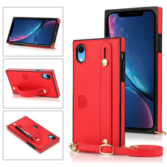 Wrist Strap PU+TPU Shockproof Protective Case with Crossbody Lanyard & Holder & Card Slot, For iPhone 6, For iPhone 7 / 8 / SE 2020, For iPhone 6 Plus, For iPhone 8 Plus / 7 Plus, For iPhone XS / X, For iPhone XR