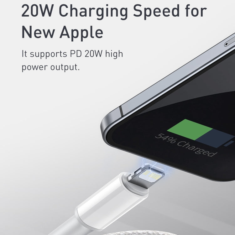 Cable de datos de carga rápida trenzado de alta densidad Baseus 20 W tipo C/USB-C a 8 pines PD, longitud: 2 m, longitud: 2 m