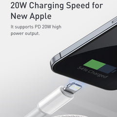 Cable de datos de carga rápida trenzado de alta densidad Baseus 20 W tipo C/USB-C a 8 pines PD, longitud: 2 m, longitud: 2 m