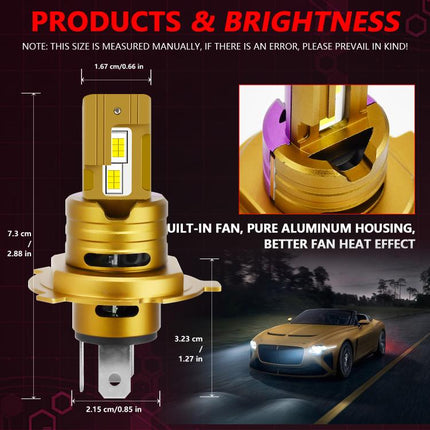 1 Pair 35W 3500LM 6500K Car LED Headlight Bulb, H4