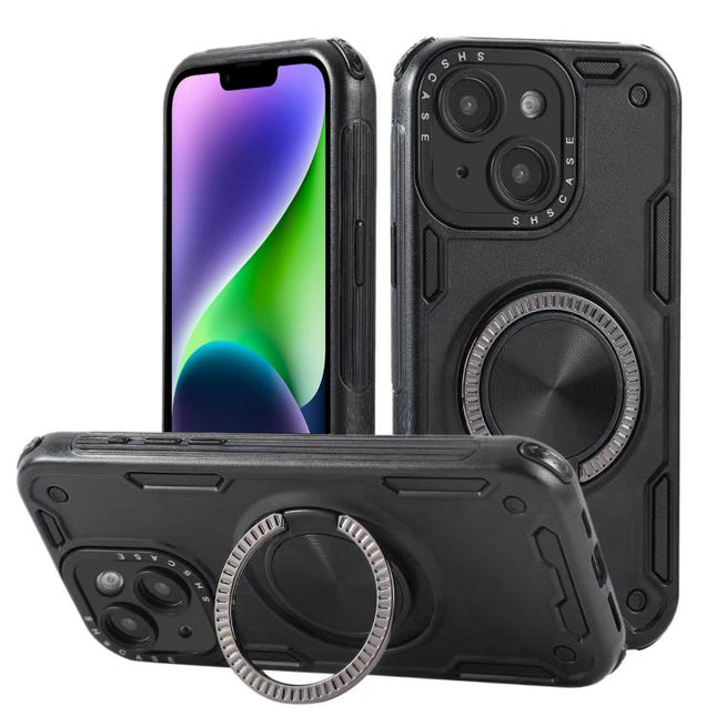 Three-core Mecha 360 Degree Rotation Magnetic Holder Phone Case, For iPhone 15 Pro Max, For iPhone 15, For iPhone 14, For iPhone 14 Pro Max, For iPhone 13 Pro Max, For iPhone 13